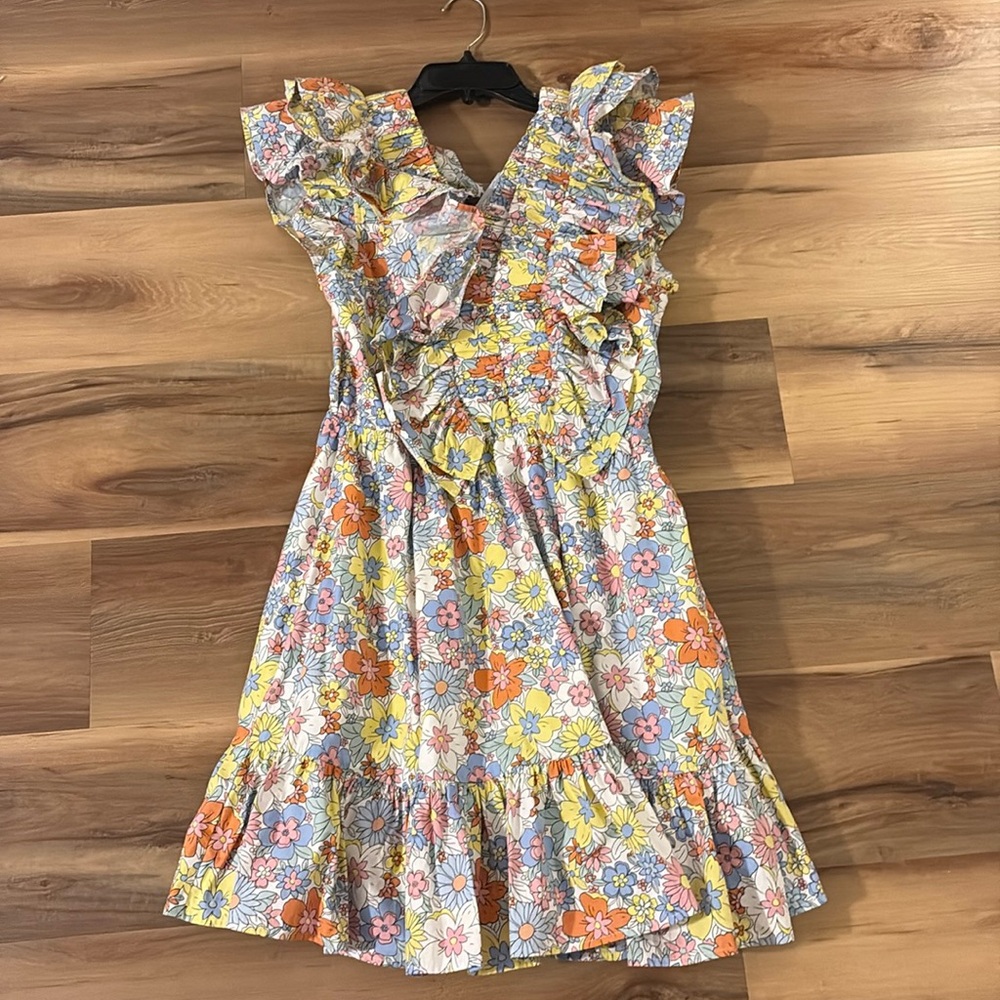 Karlie Floral Ruffle Midi Dress in Yellow, Orange, Blue